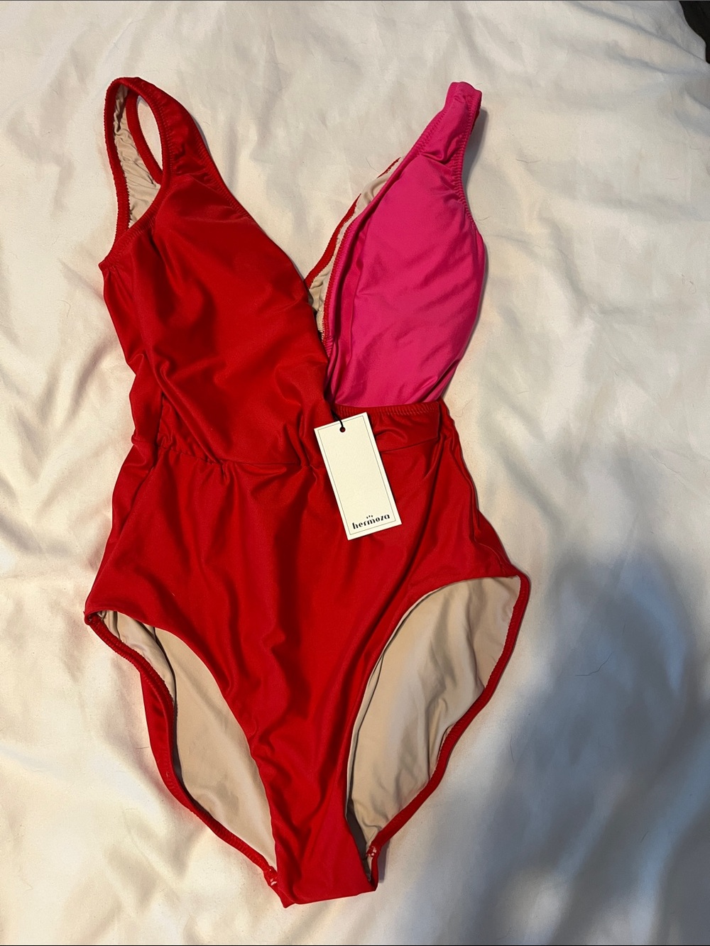 Hermoza Red One-Piece Swimsuit with Pink Accent
